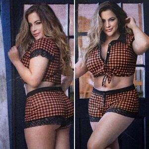 NWT Mapale plaid knot tie crop‎ top and cheeky short pj pajama set 2X 3X